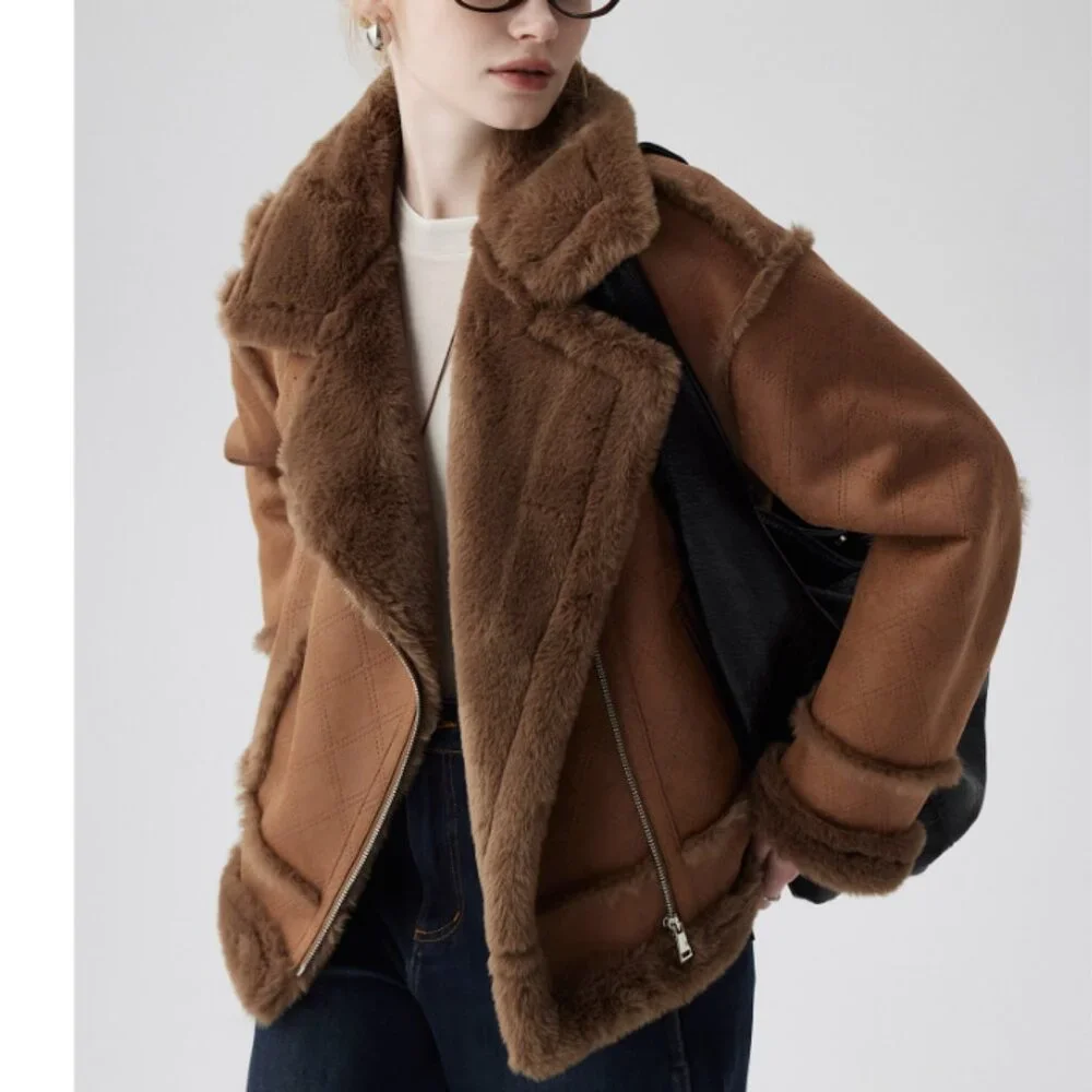 Oversized Brown Suede Aviator Coat - Picture 5 of 9